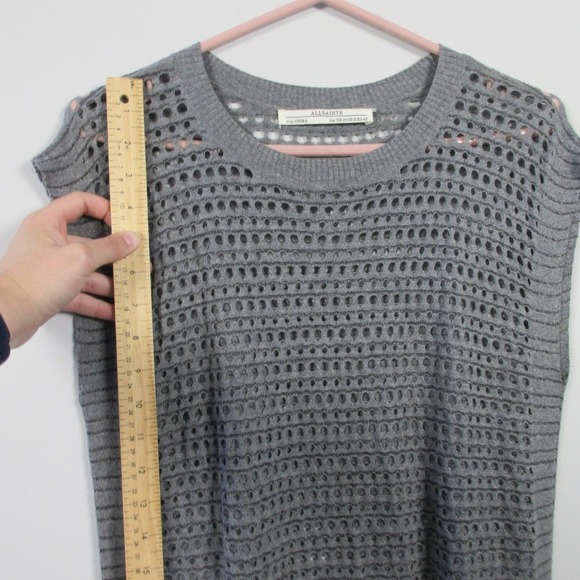 AllSaints Knit Midi Dress 10 Gray Open Weave Cotton Viscose Summer Party 142 - Picture 12 of 12